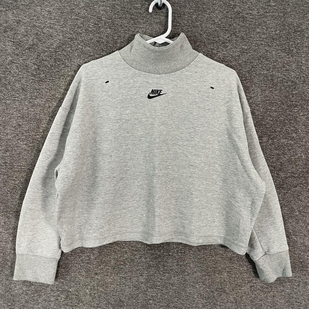 Nike Tech Fleece Pullover Turteneck Women's S Gray Crop Oversize DD5628-063